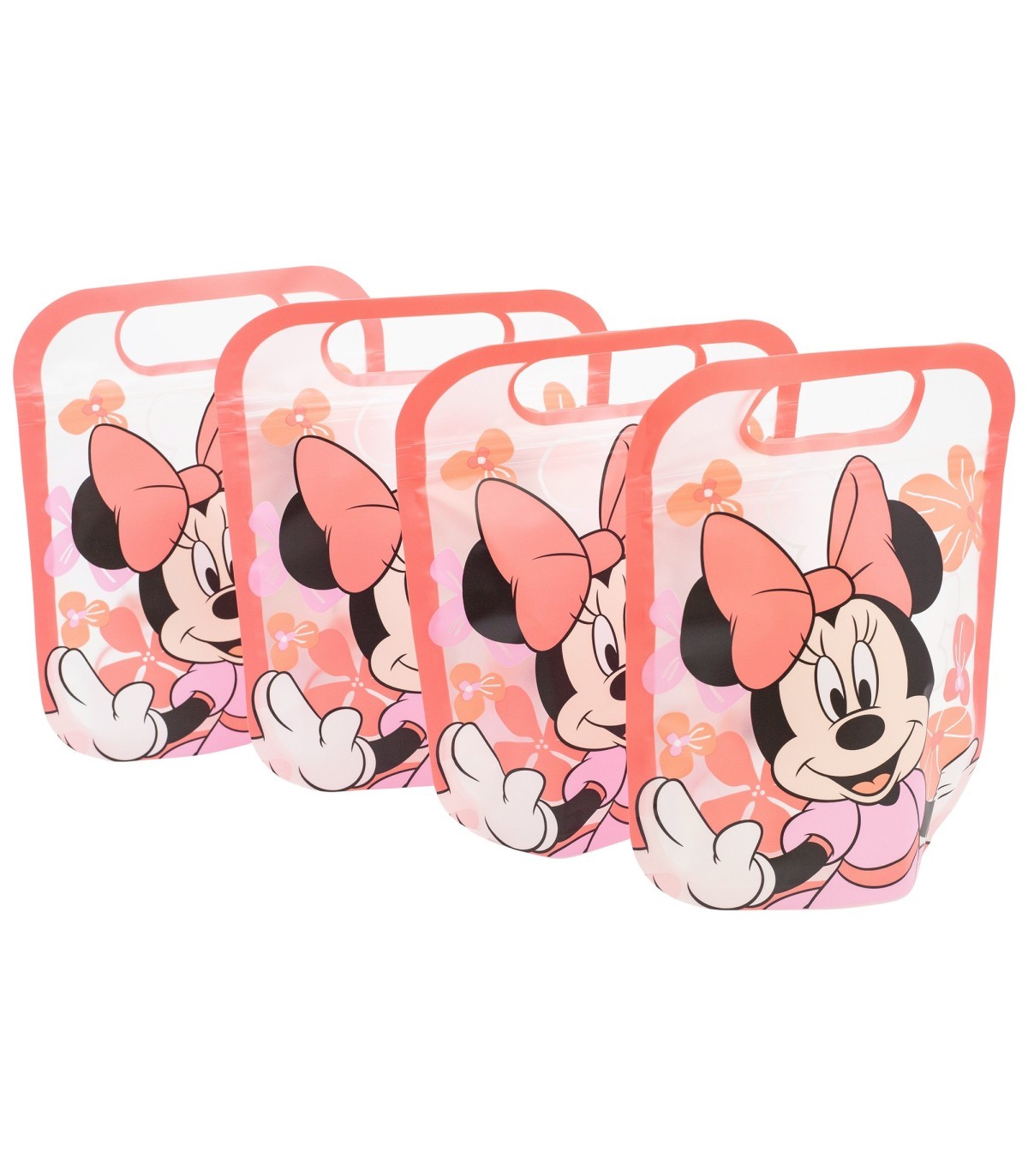 Disney Minnie Mouse 4 Stück Snackbeutel mit Zip Verschluss für Obst Kekse und Snacks