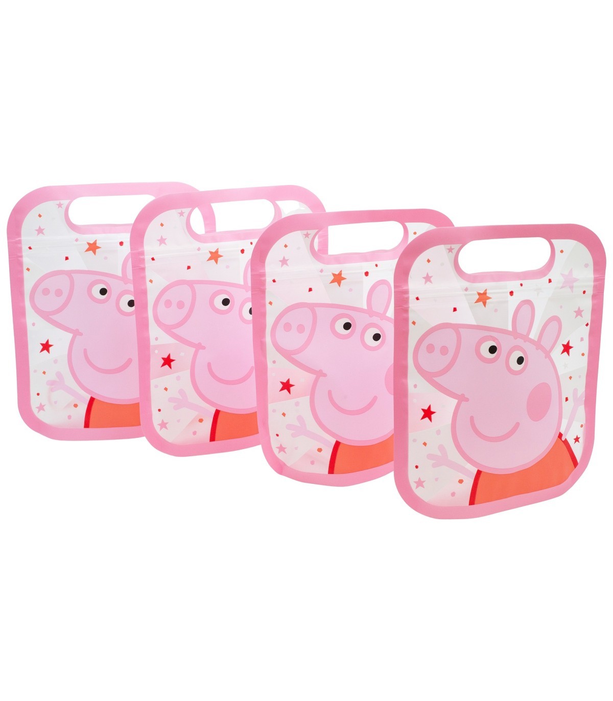 Peppa Pig 4 Stück Snackbeutel mit Zip Verschluss für Obst Kekse und Snacks