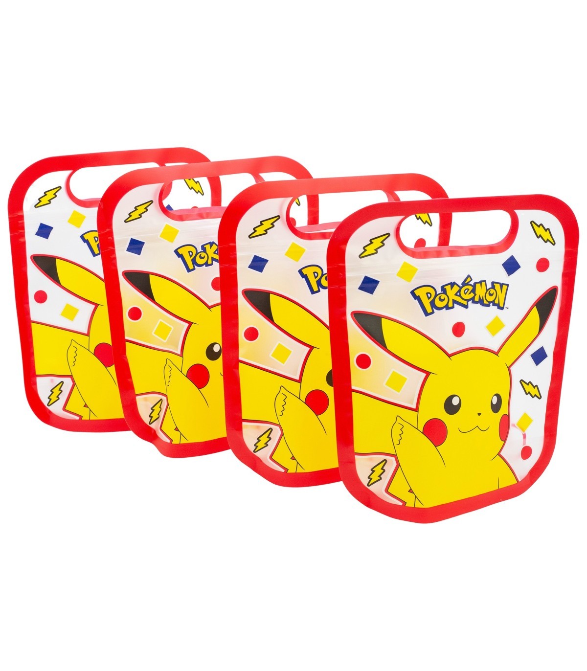 Pokemon Pikachu 4 Stück Snackbeutel mit Zip Verschluss für Obst Kekse und Snacks