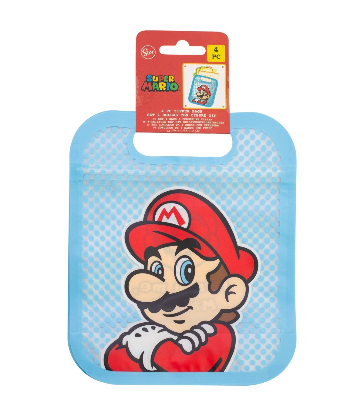 Super Mario 4 Stück Snackbeutel mit Zip Verschluss für Obst Kekse und Snacks