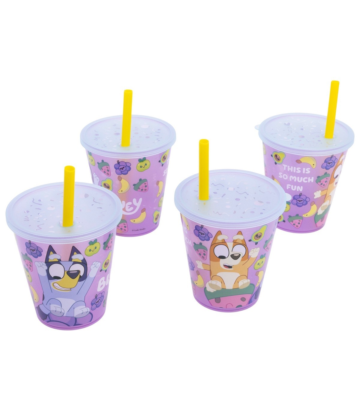 Bluey Kinder Becher Set 4 teilig 285 ml Becher mit Trinkhalm