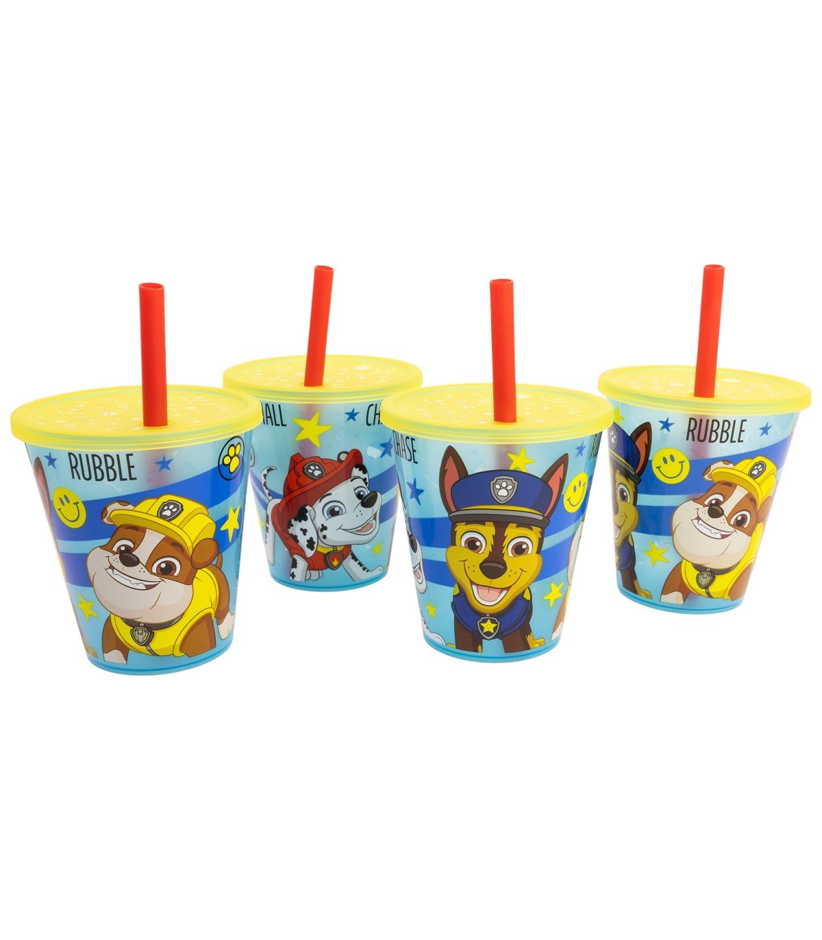 Paw Patrol Kinder Becher Set 4 teilig 285 ml Becher mit Trinkhalm