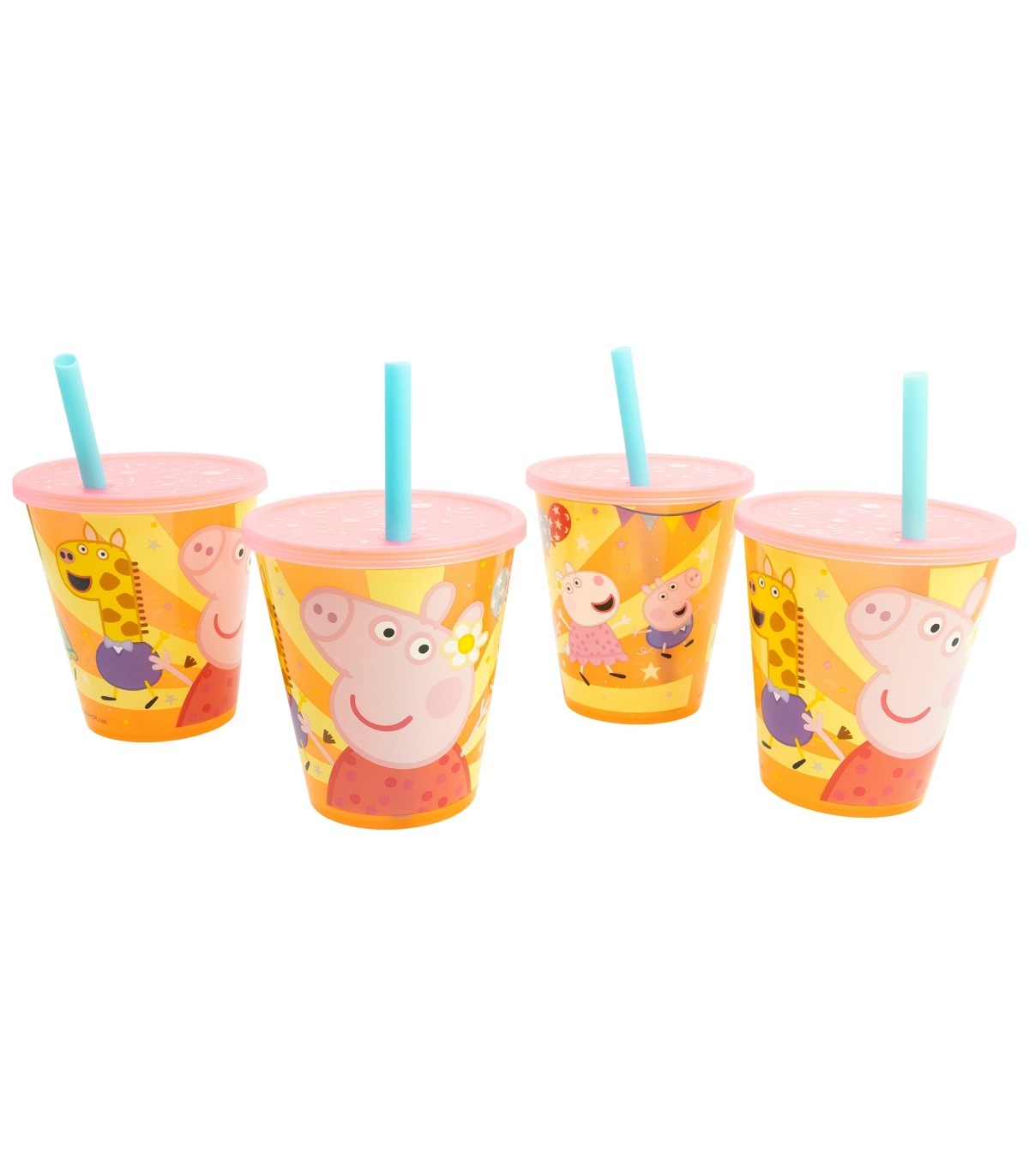 Peppa Pig Kinder Becher Set 4 teilig 285 ml Becher mit Trinkhalm