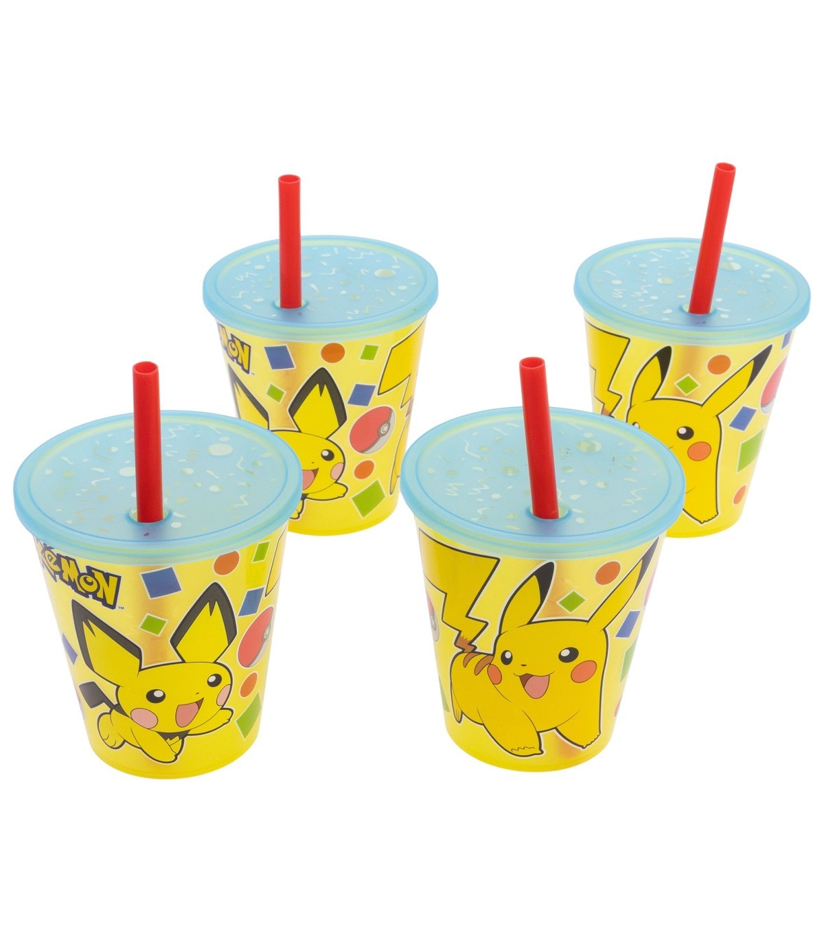 Pokemon Kinder Becher Set 4 teilig 285 ml Becher mit Trinkhalm