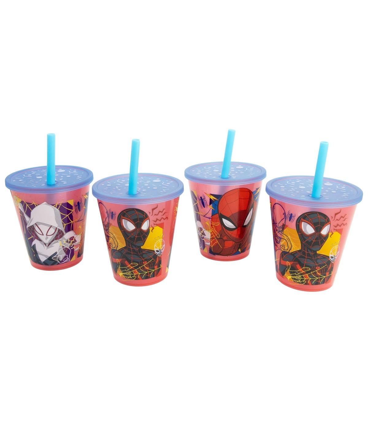 Spiderman Kinder Becher Set 4 teilig 285 ml Becher mit Trinkhalm