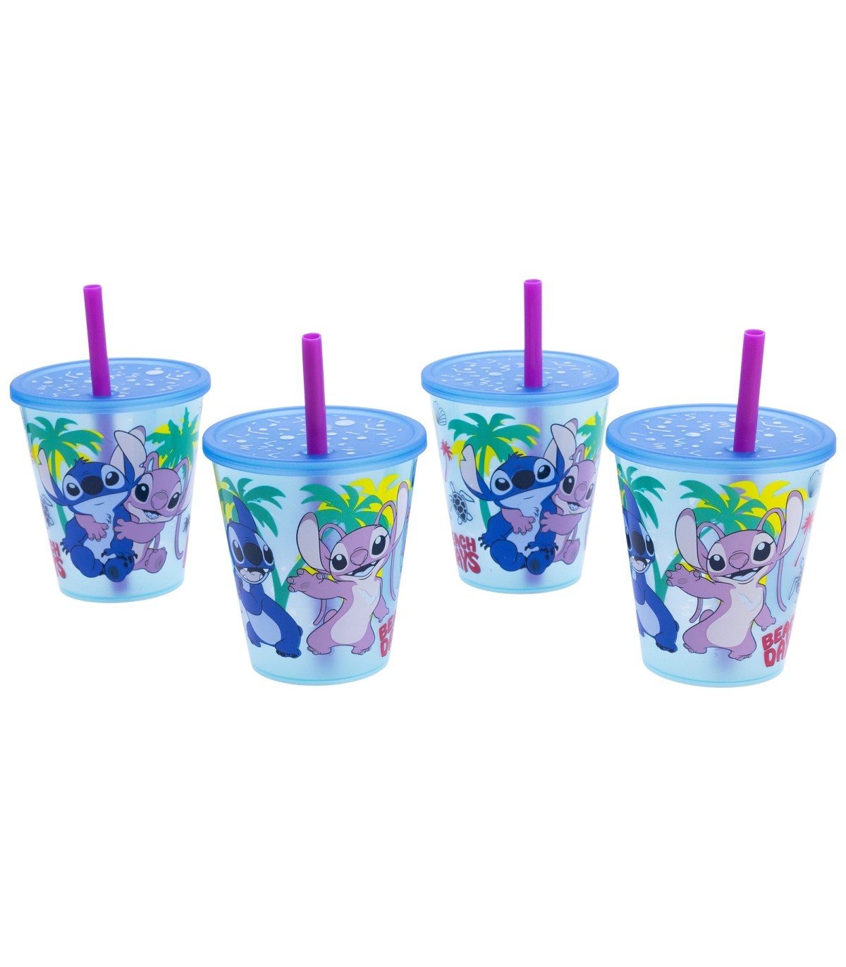 Disney Lilo & Stitch Kinder Becher Set 4 teilig 285 ml Becher mit Trinkhalm
