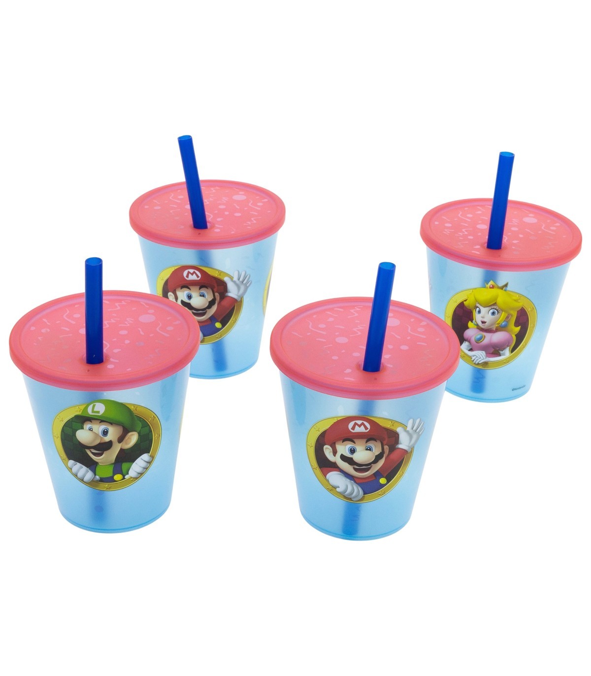 Super Mario Kinder Becher Set 4 teilig 285 ml Becher mit Trinkhalm