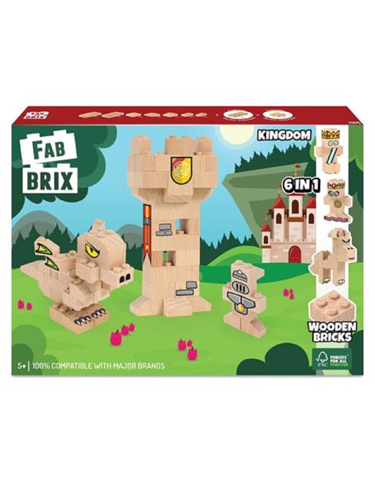 FabBrix Kingdom FB-1816 Holzbausteine, Klemmbausteine aus zertifiziertem Buchenholz, 100% kompatibel mit konventionellen Bausteinen