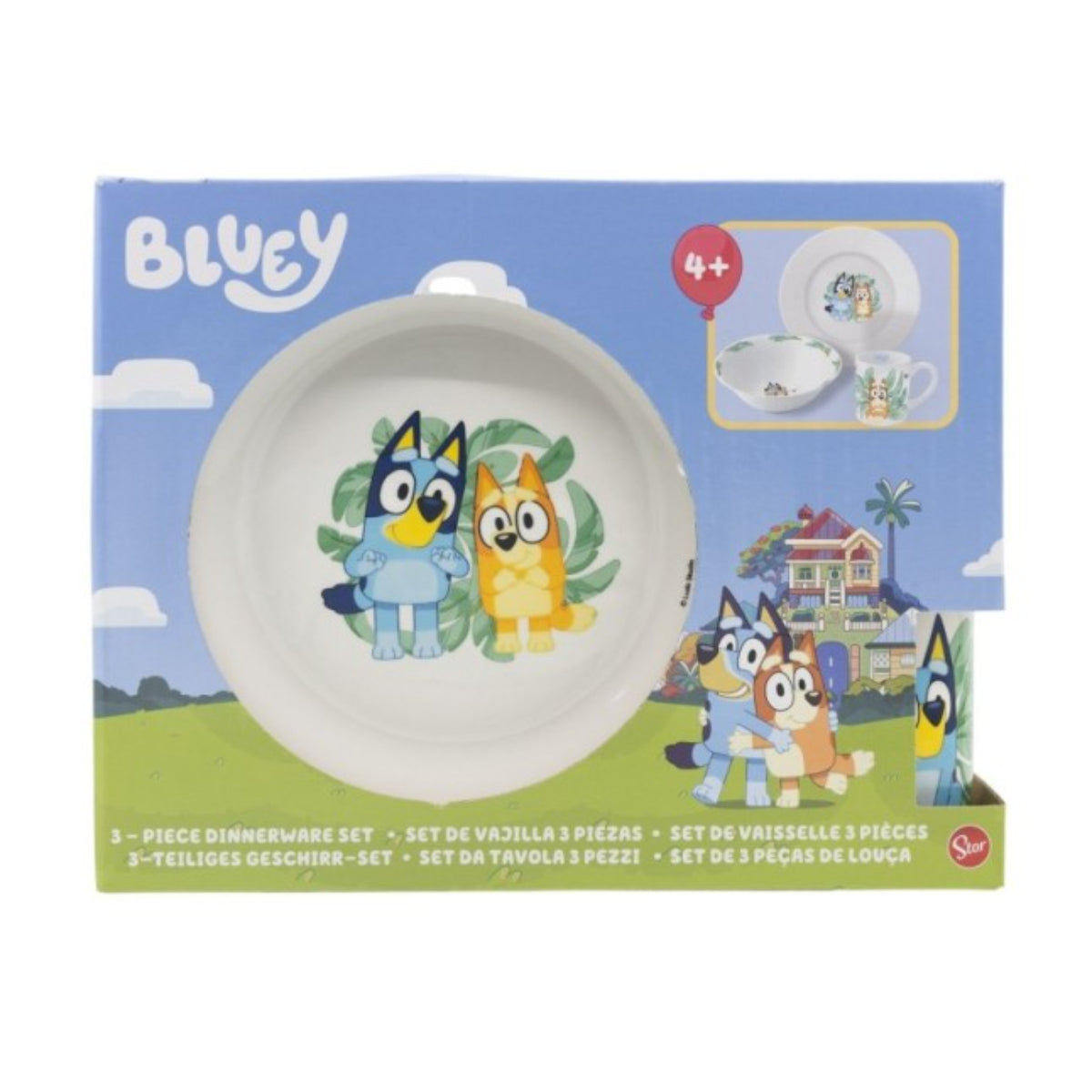 Bluey Kinder Geschirr Set Keramik 3 teilig Teller Schüssel Becher in Geschenkbox