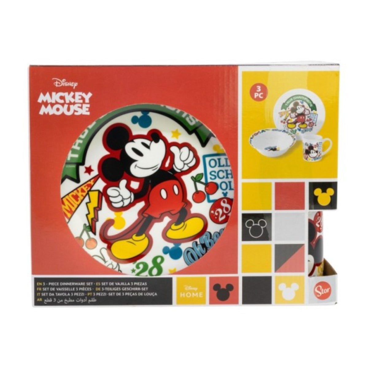 Disney Mickey Mouse Kinder Geschirr Set Keramik 3 teilig Teller Schüssel Becher in Geschenkbox