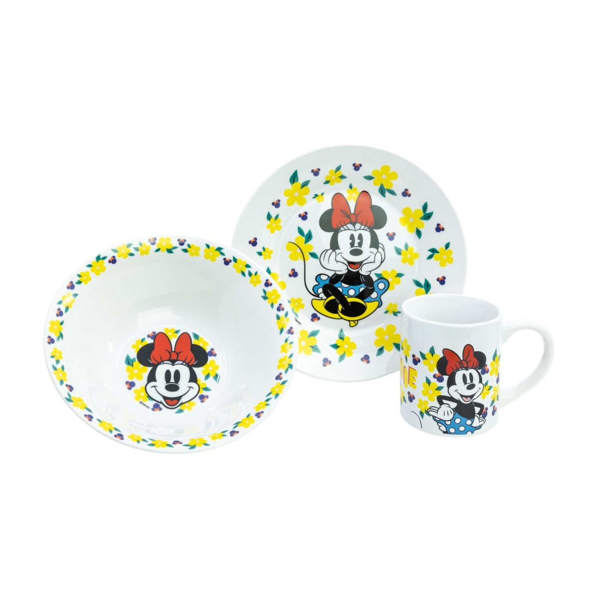 Disney Minnie Mouse Kinder Geschirr Set Keramik 3 teilig Teller Schüssel Becher in Geschenkbox