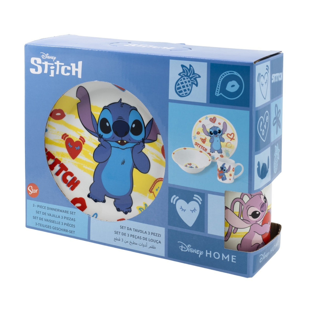 Disney Stitch Kinder Geschirr Set Keramik 3 teilig Teller Schüssel Becher in Geschenkbox
