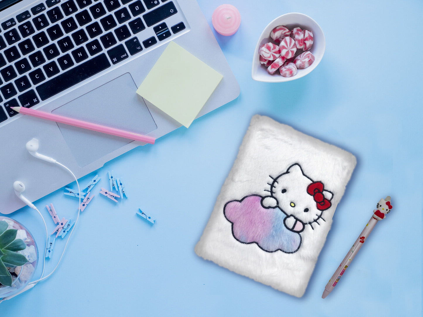 Hello Kitty Plüsch Notizbuch Set mit radierbarem Gelstift Schreibset