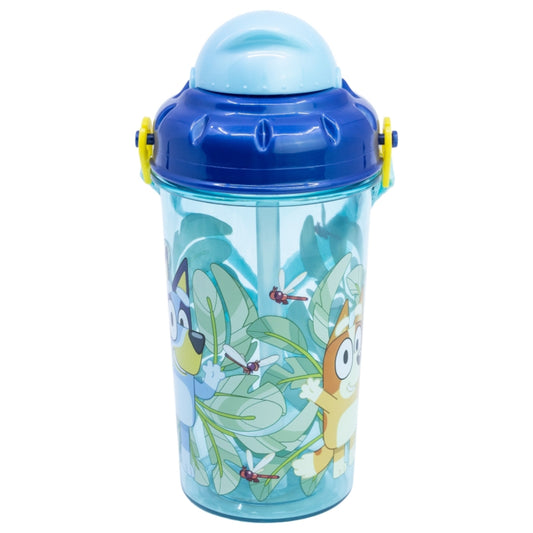 Bluey Kinder Trinkflasche 465 ml mit Strohhalm und Tragegurt