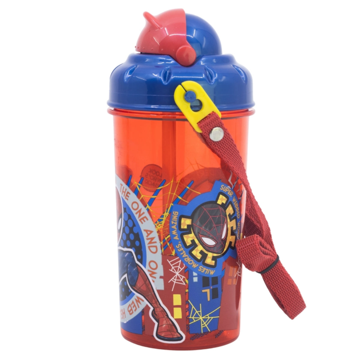 Spiderman Kinder Trinkflasche 465 ml mit Strohhalm und Tragegurt