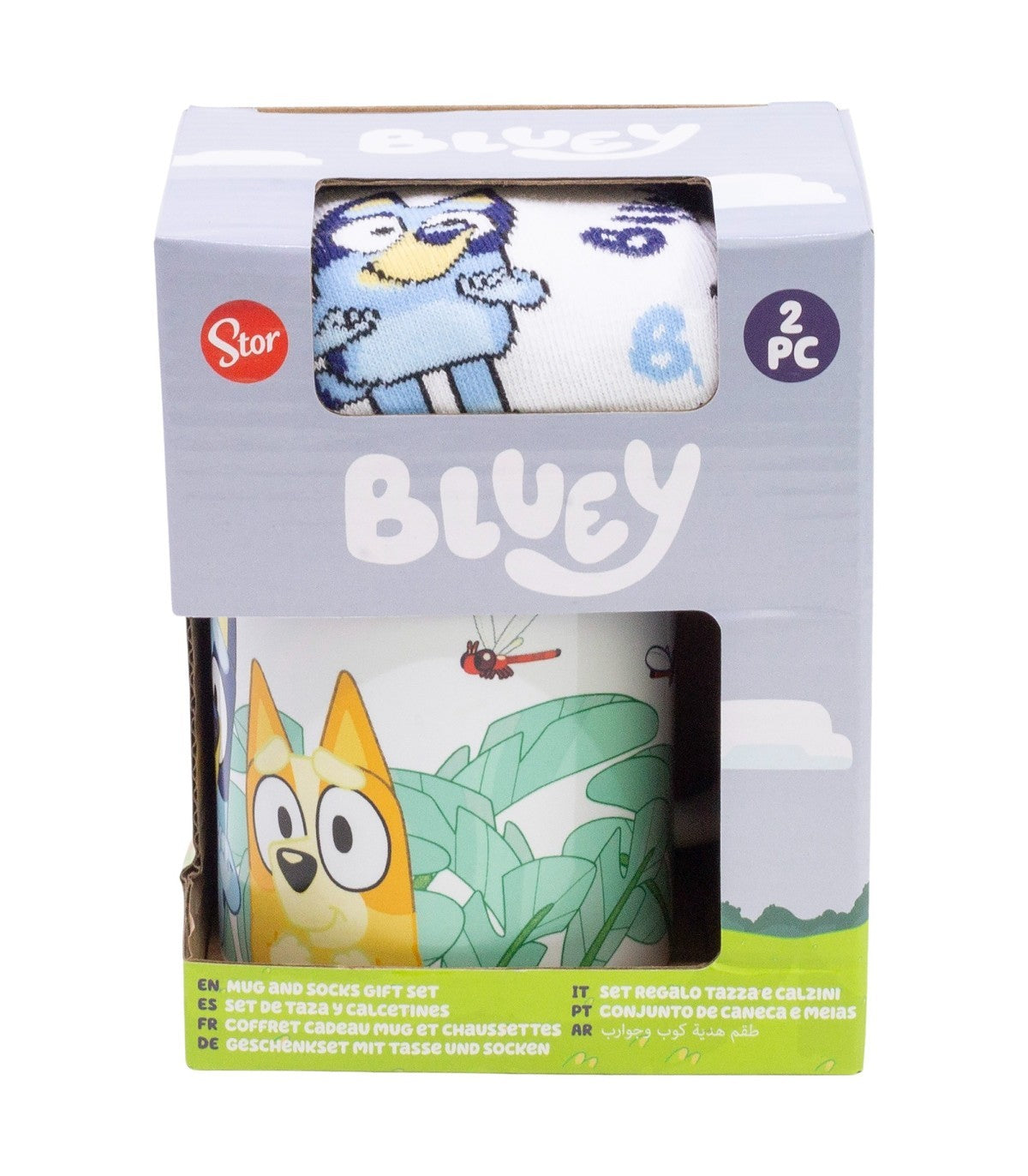 Bluey Tasse und Socken Set Keramiktasse 325 ml mit Kindersocken