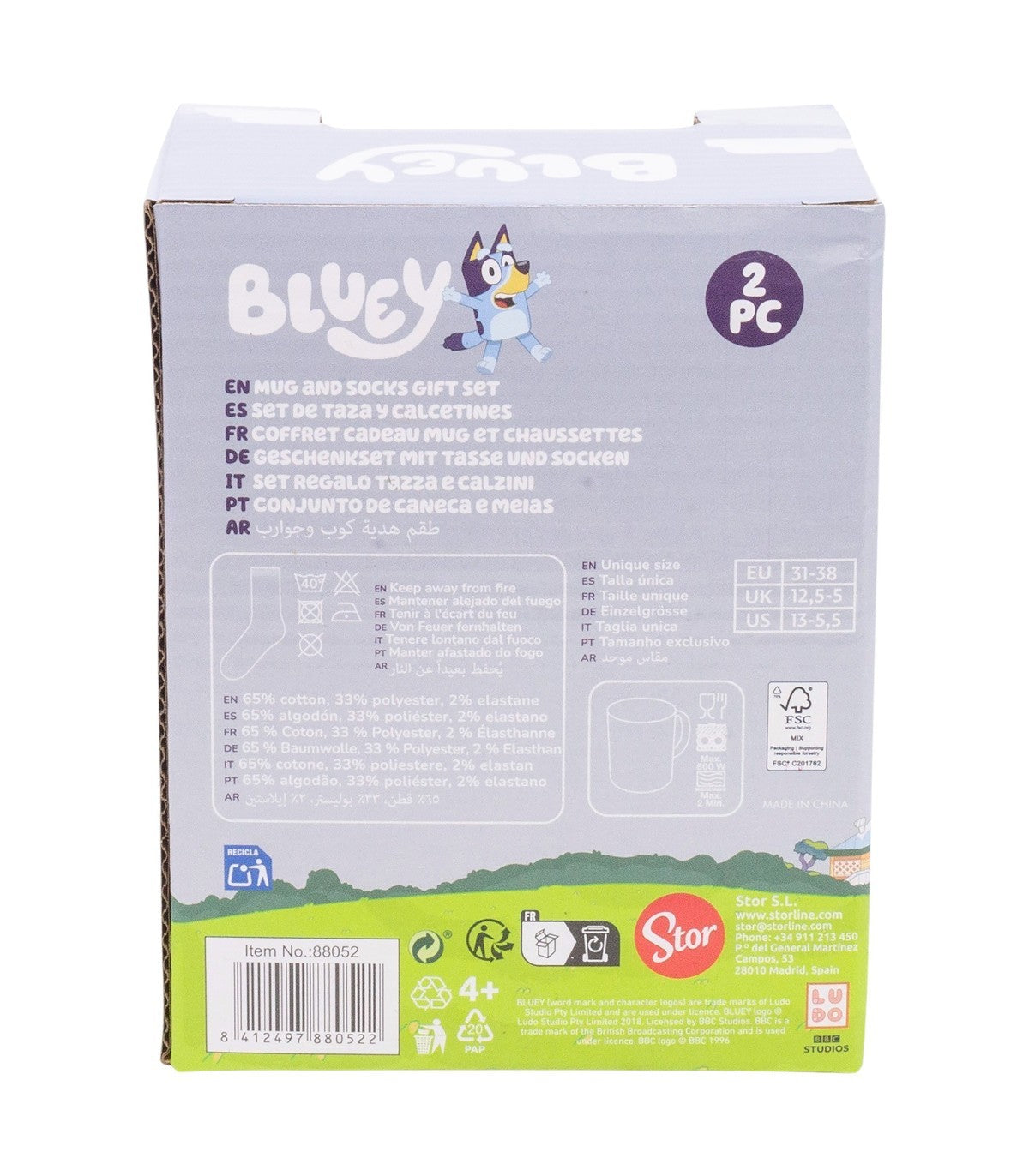 Bluey Tasse und Socken Set Keramiktasse 325 ml mit Kindersocken