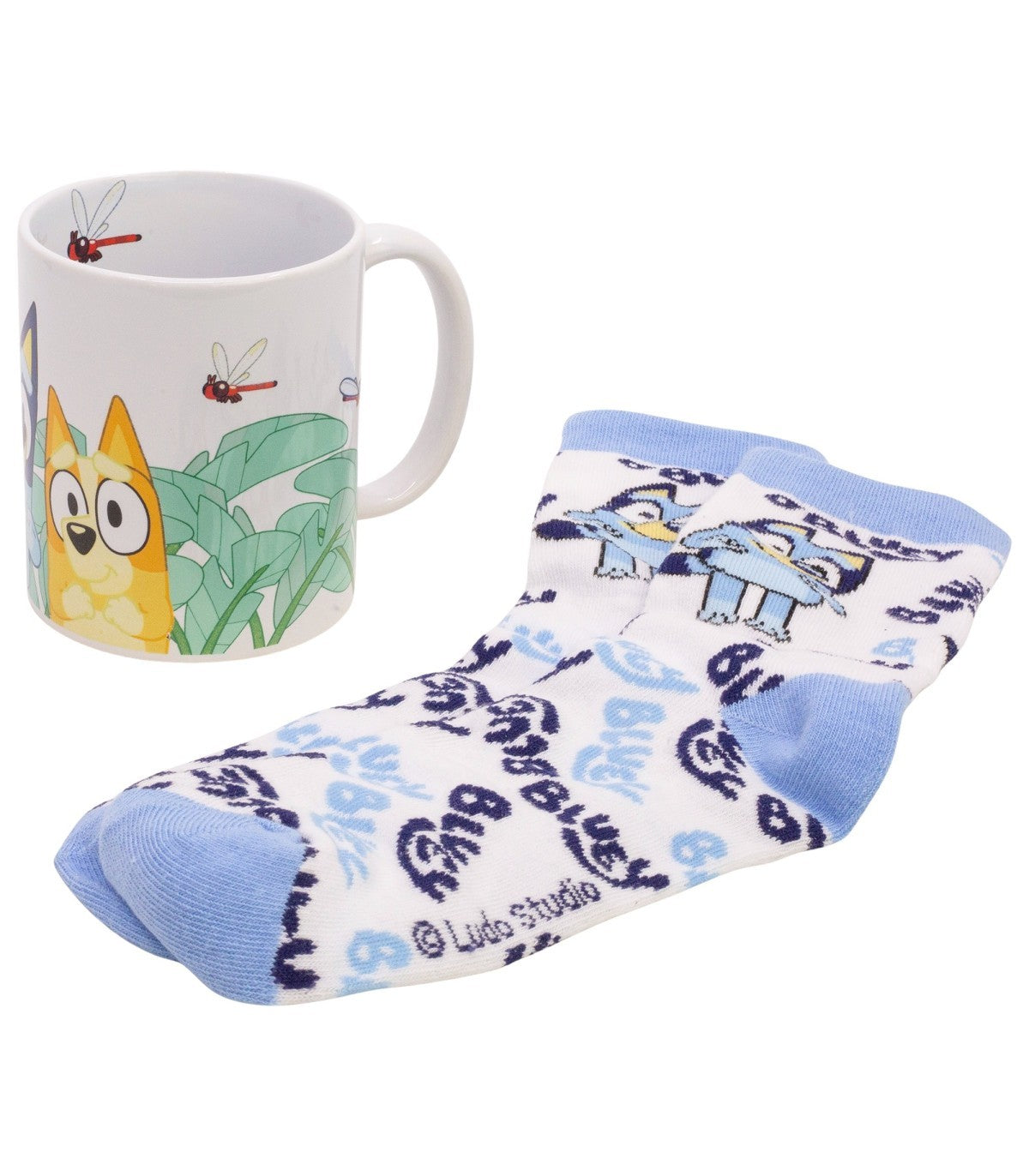 Bluey Tasse und Socken Set Keramiktasse 325 ml mit Kindersocken