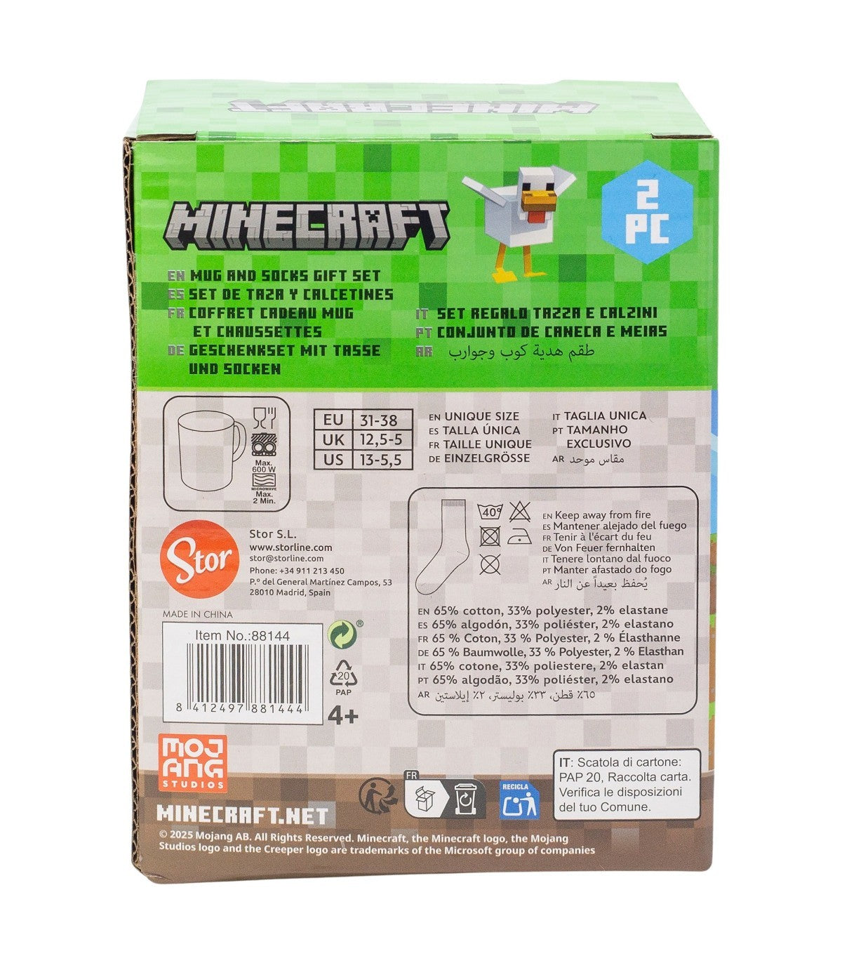 Minecraft Chibi Geschenkset mit Keramiktasse und Socken Größe 31 bis 38