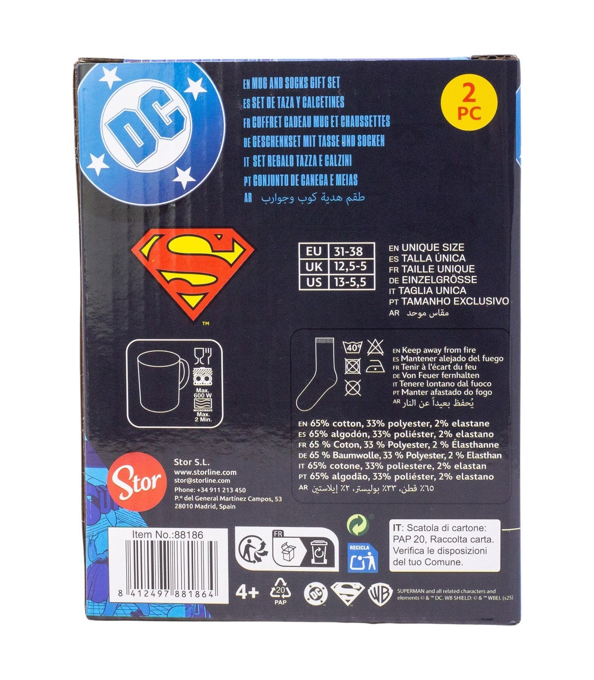 Superman Geschenkset mit Keramiktasse und Socken Größe 31 bis 38