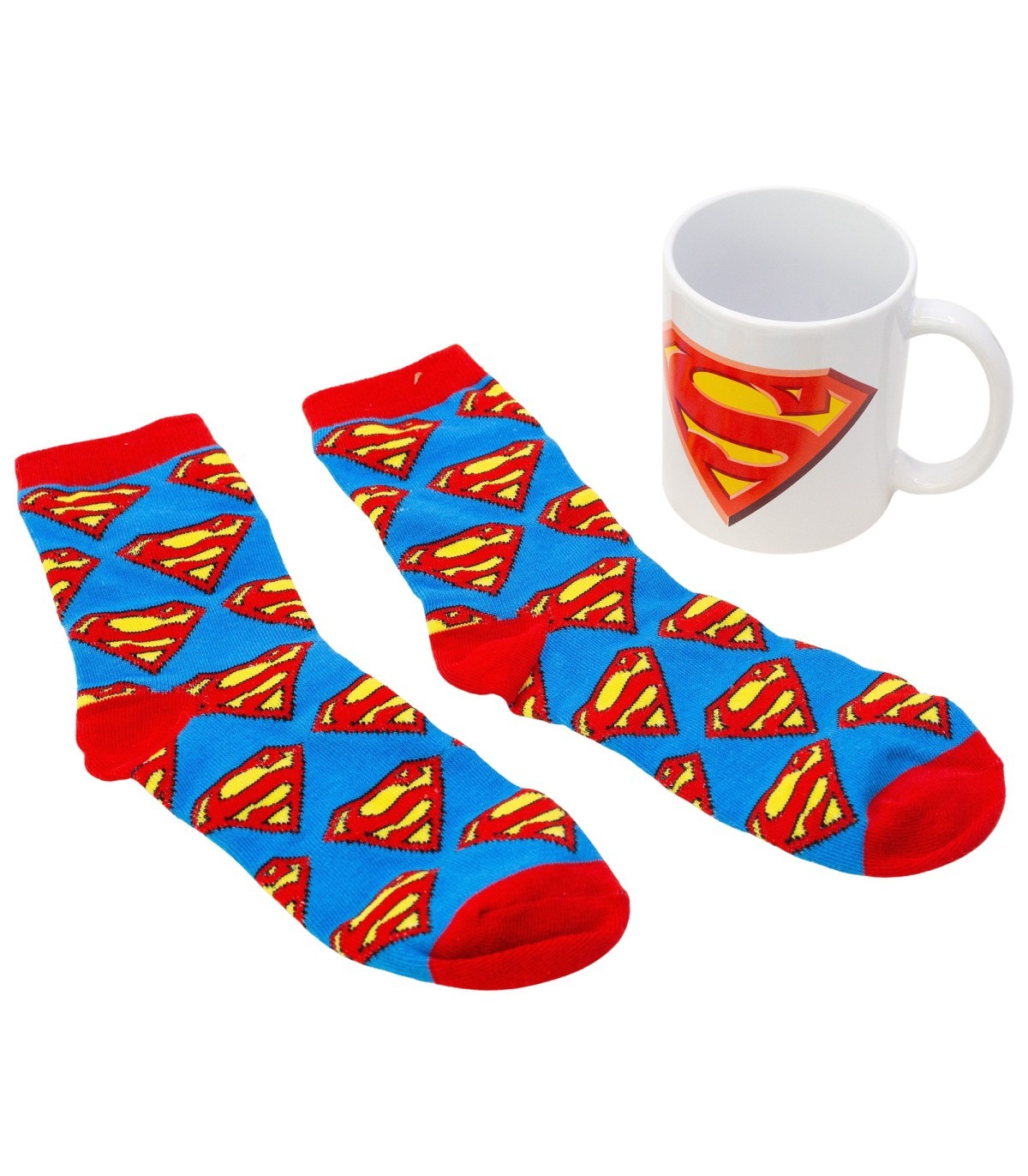 Superman Geschenkset mit Keramiktasse und Socken Größe 31 bis 38