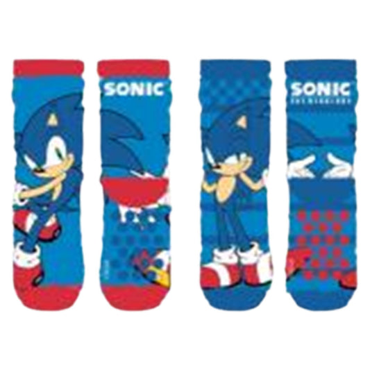 Sonic Flauschige Kinder Socken 2er Pack mit Anti Rutsch Sohlen