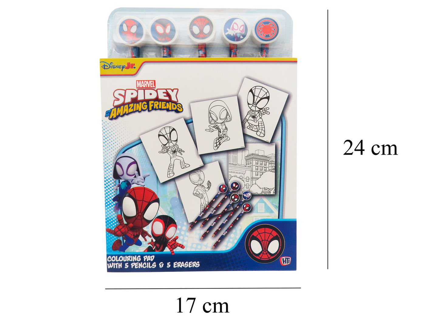 Spiderman Malbuch mit Radierstiften 32 Malseiten 5 Buntstifte und 5 Radiergummis