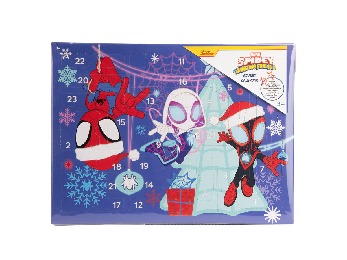 Marvel Spidey Weihnachtskalender Kinder mit Stiften Radierern Stickern Lineal und Malbuch