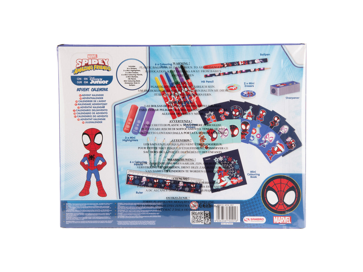 Marvel Spidey Weihnachtskalender Kinder mit Stiften Radierern Stickern Lineal und Malbuch
