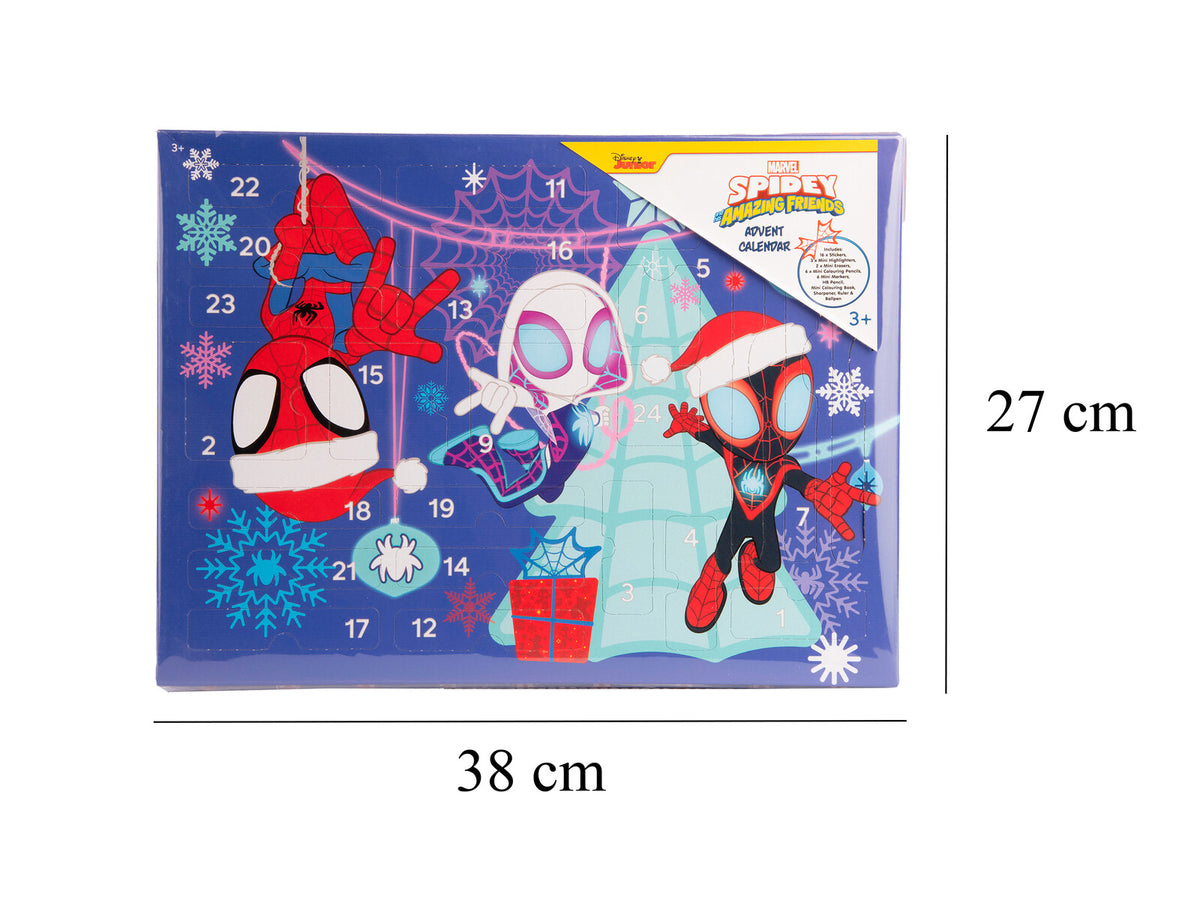 Marvel Spidey Weihnachtskalender Kinder mit Stiften Radierern Stickern Lineal und Malbuch