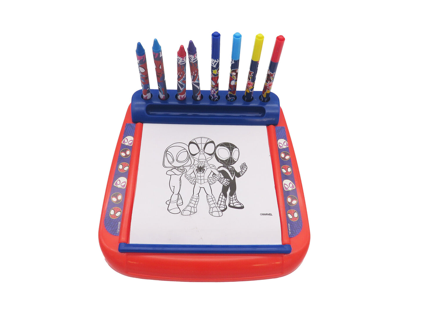 Spiderman Zeichenset Kinder Malstation mit 4 Markern 4 Buntstiften und Papierrolle