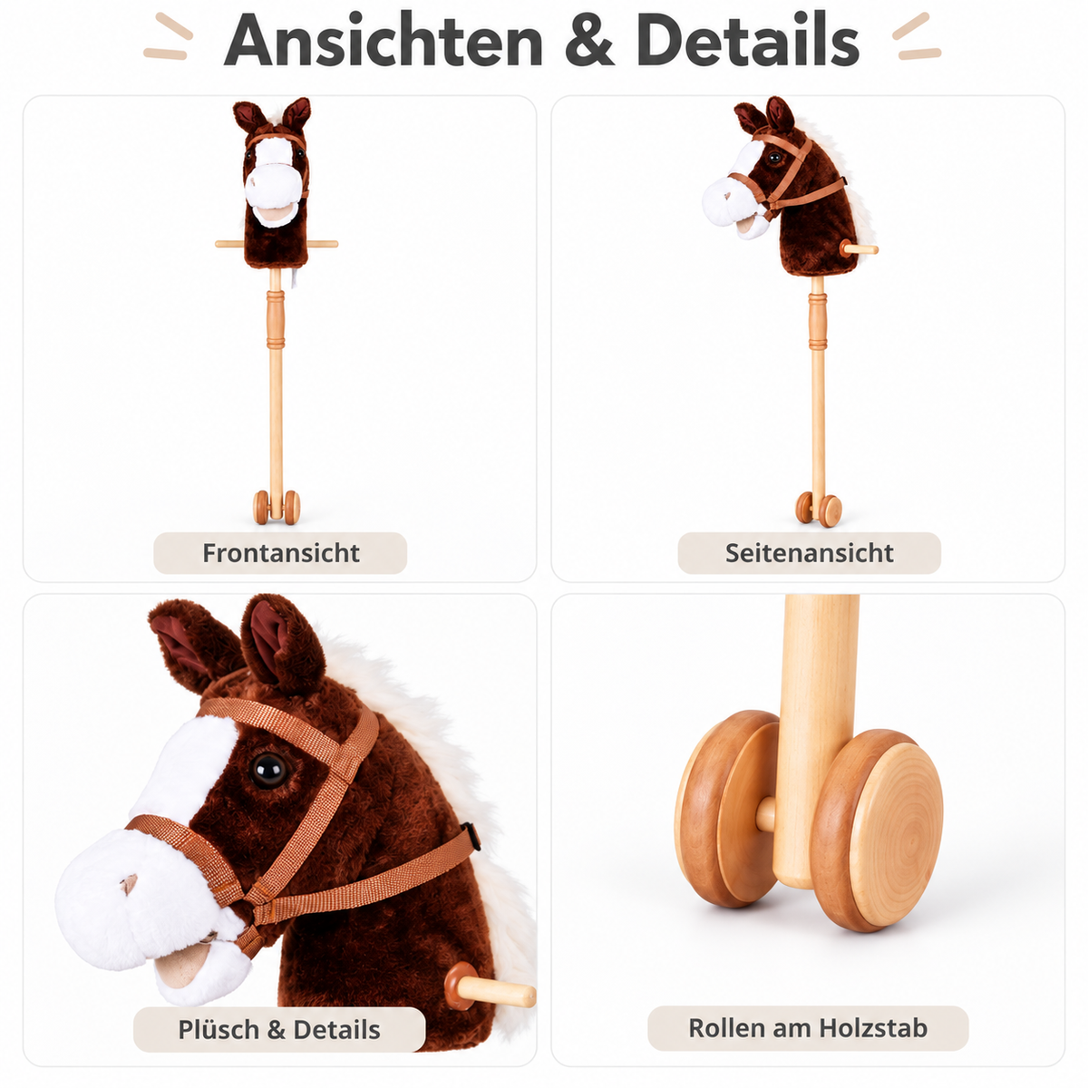 Steckenpferd Braun Kinder Spielpferd Reitspielzeug Rollenspiel 95 cm