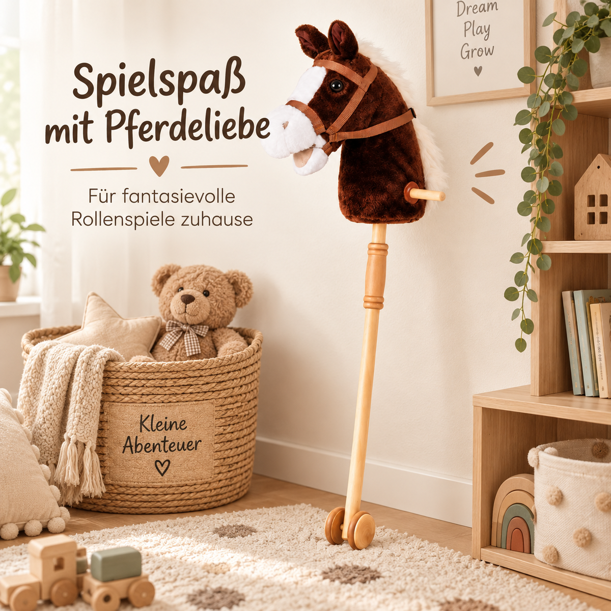 Steckenpferd Braun Kinder Spielpferd Reitspielzeug Rollenspiel 95 cm
