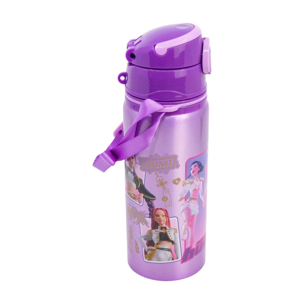KPop Demon Hunters Pop Up Trinkflasche Aluminium Kinderflasche 730 ml mit Tragegurt