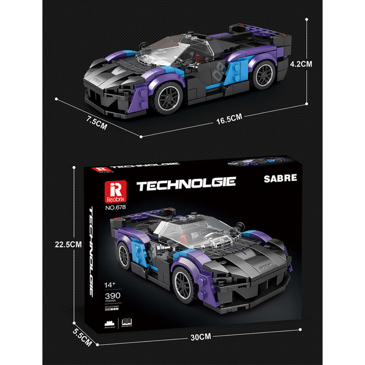 Reobrix 678 Supersportwagen 1:24 Klemmbaustein Auto 390 Teile mit Türen