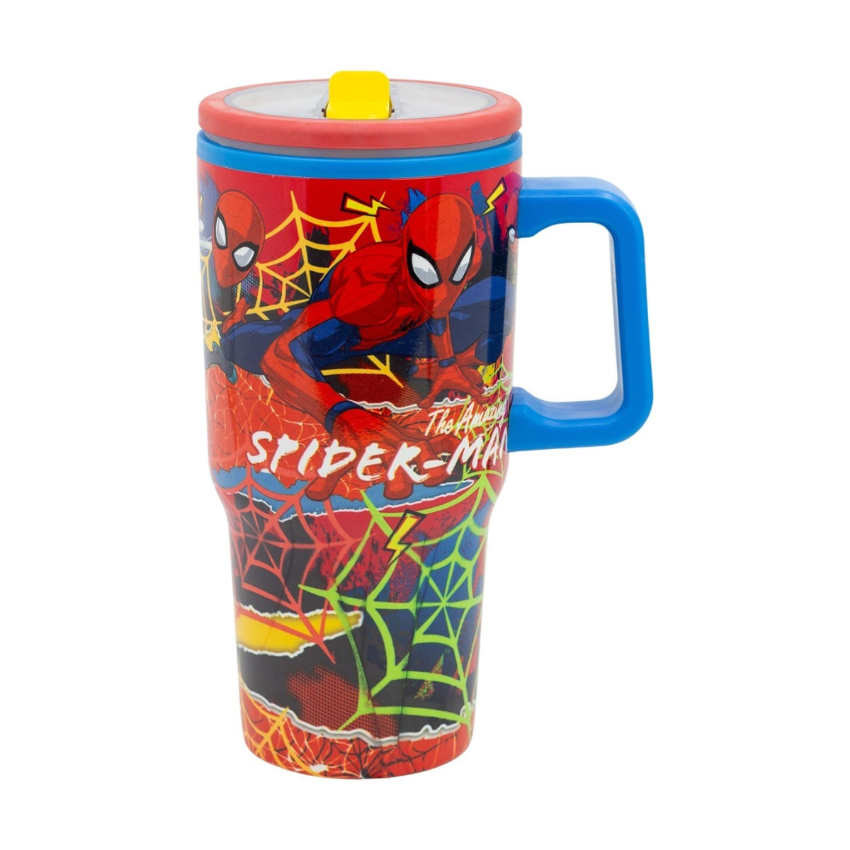 Spiderman Thermobecher 640 ml Edelstahl doppelwandiger Trinkbecher mit Trinkhalm