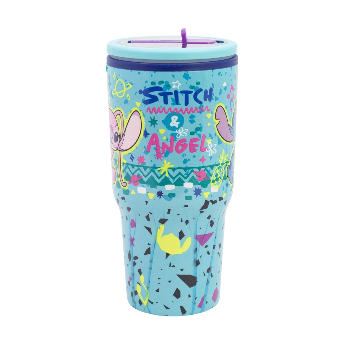 Disney Lilo & Stitch Thermobecher 640 ml Edelstahl doppelwandiger Trinkbecher mit Trinkhalm