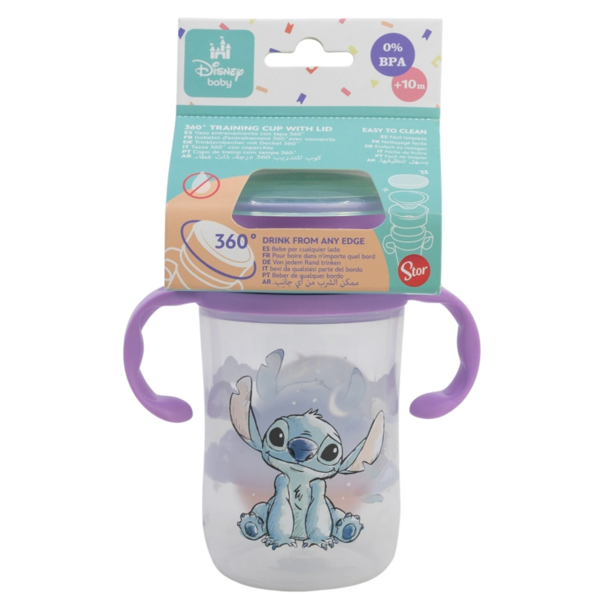 Disney Stitch Trinklernbecher 395 ml – 360° Becher mit Griffen und Deckel