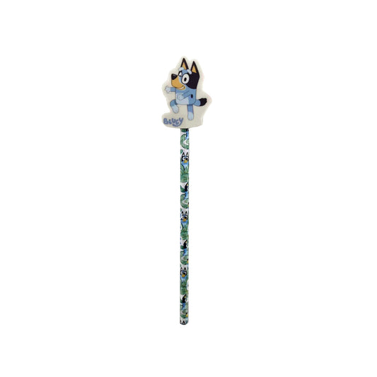 Bluey Kinder Bleistift Blau Schreibwaren Stift mit verziertem Radiergummi