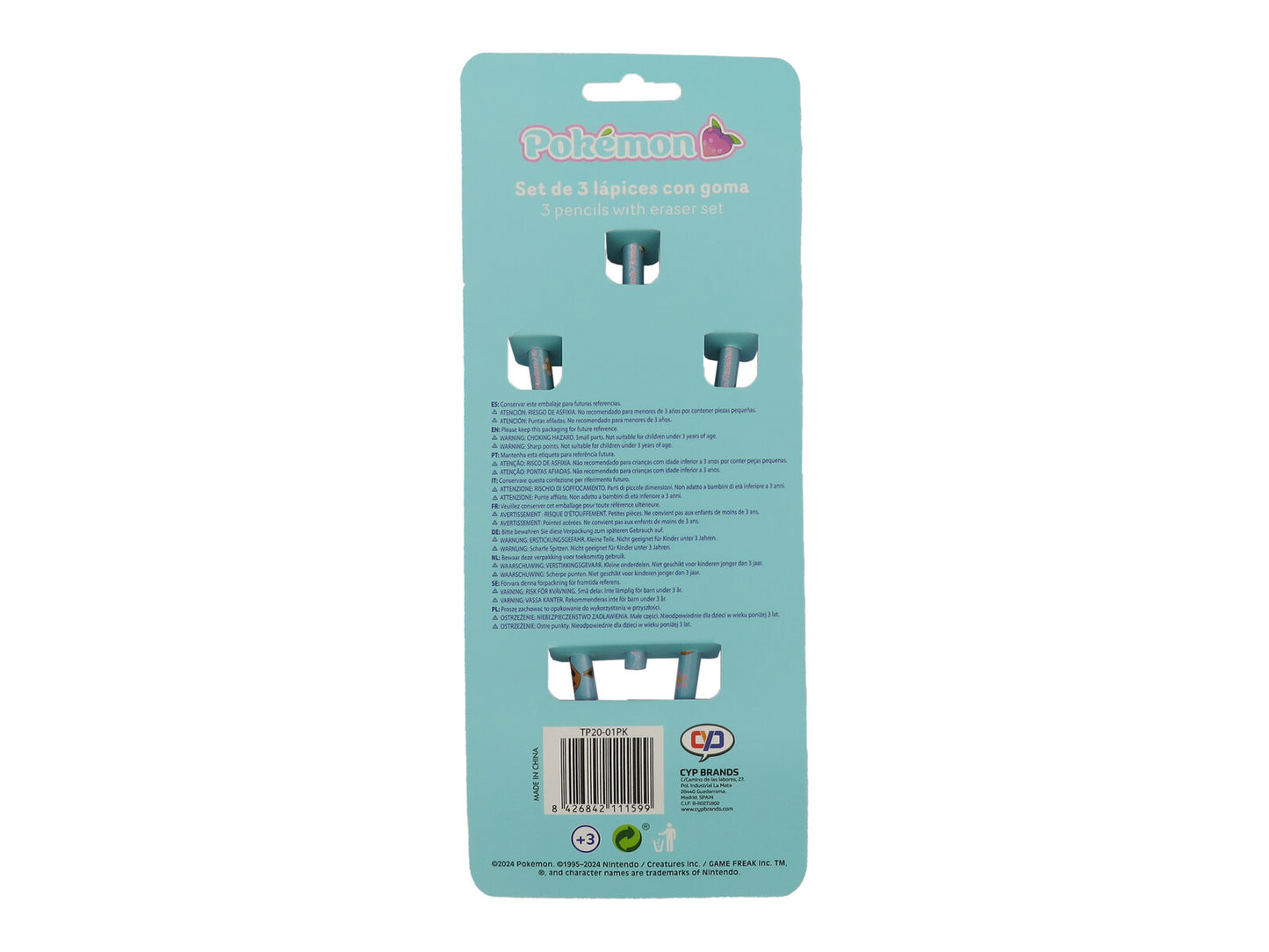 Pokémon Bleistift Set 3 teilig mit dekorativem Radiergummi Schulzubehör