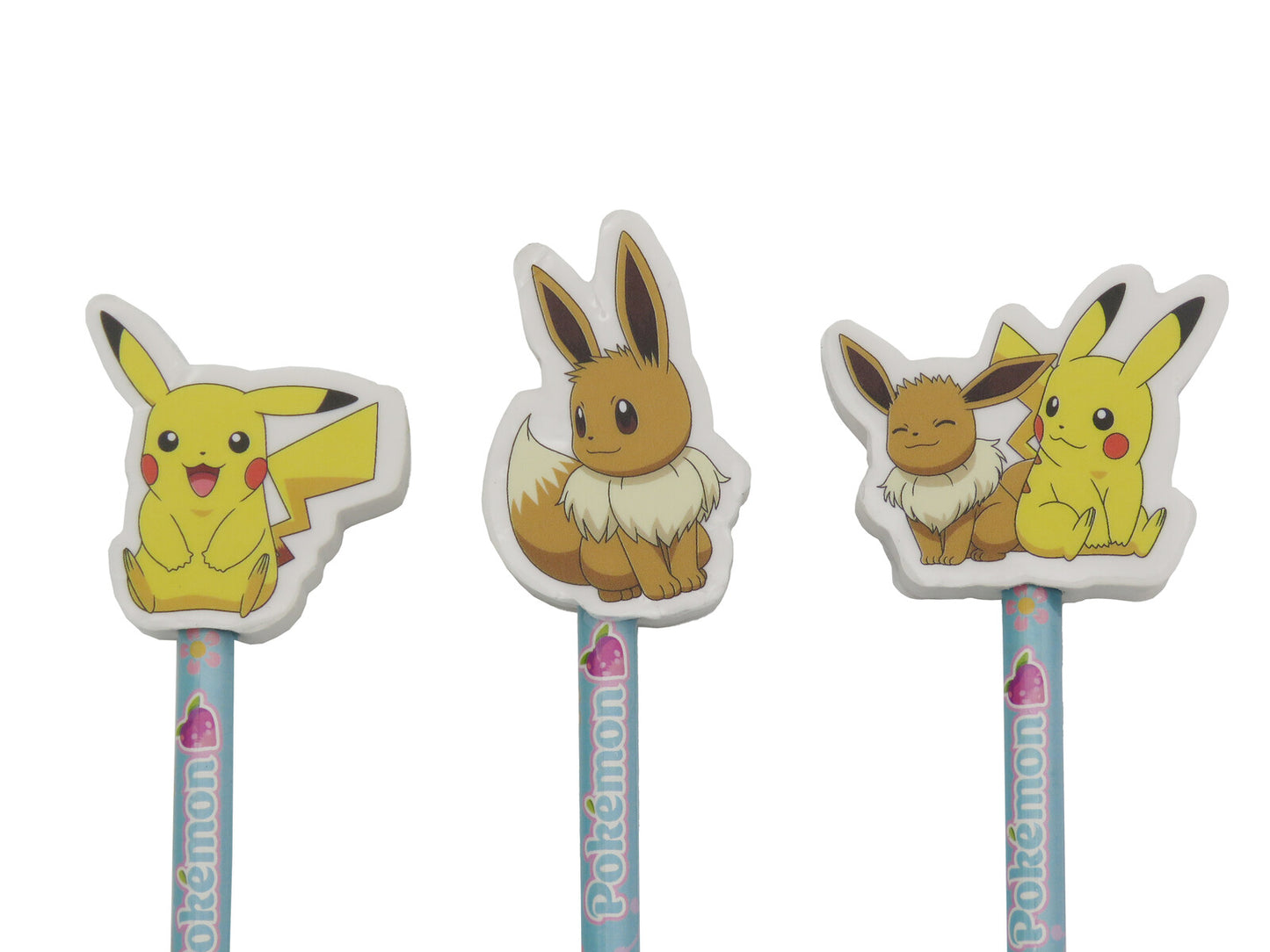 Pokémon Bleistift Set 3 teilig mit dekorativem Radiergummi Schulzubehör