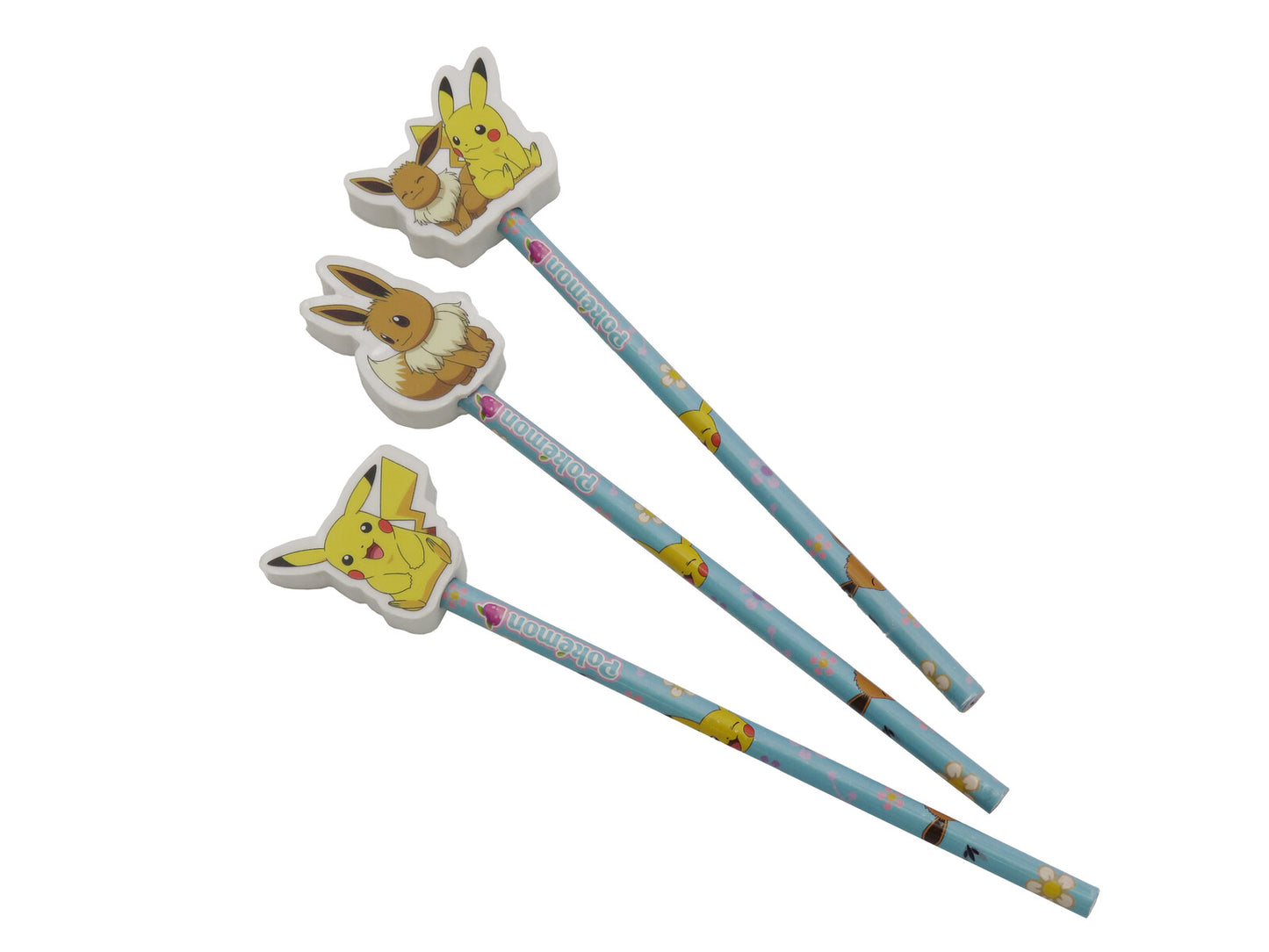 Pokémon Bleistift Set 3 teilig mit dekorativem Radiergummi Schulzubehör