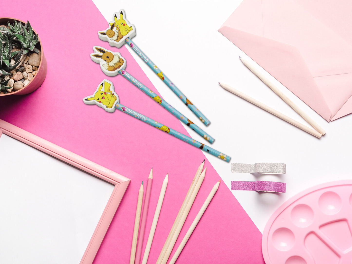Pokémon Bleistift Set 3 teilig mit dekorativem Radiergummi Schulzubehör