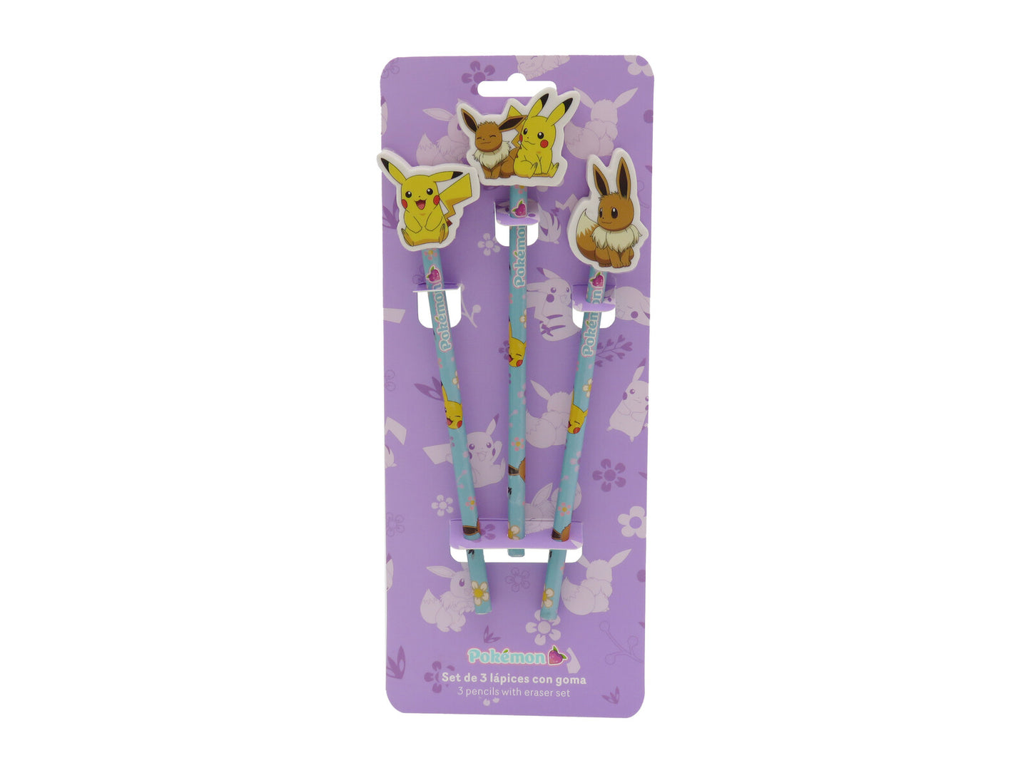 Pokémon Bleistift Set 3 teilig mit dekorativem Radiergummi Schulzubehör