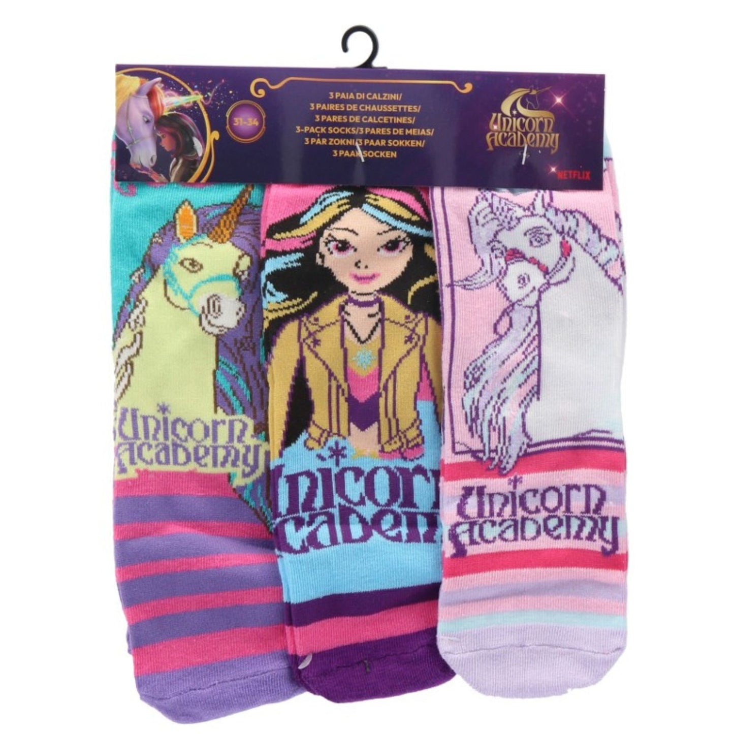 Unicorn Academy Strumpfe Kindersocken Set 3 Paar atmungsaktiv