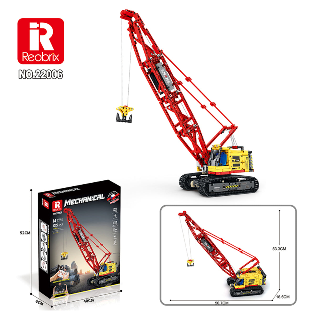 Reobrix 22006 Raupenkran mit Fernsteuerung 1322 Teile ab 14
