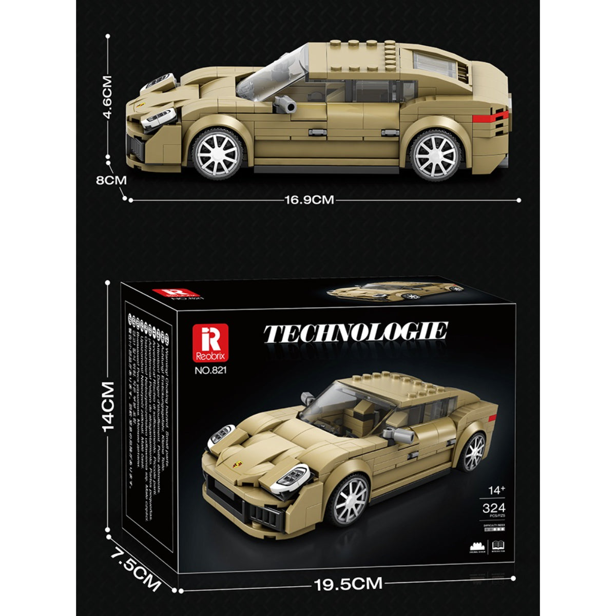 Reobrix 821 Sportwagen 1:24 Klemmbaustein Auto 324 Teile ab 14
