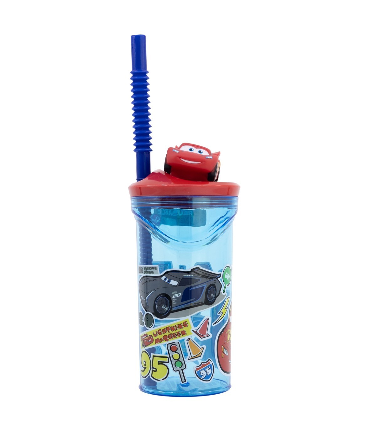 Disney Cars Becher mit Strohhalm 360 ml Kinder Trinkbecher mit 3D Figur und Deckel