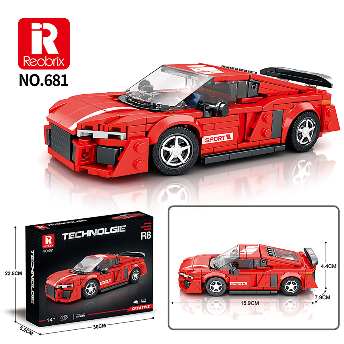 Reobrix 681 Supersportwagen 1:24 Klemmbaustein Auto 373 Teile ab 14