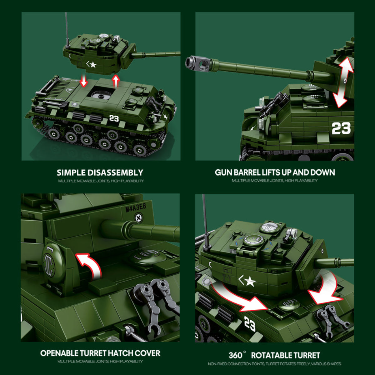 Reobrix World of Tanks Sherman Kettenfahrzeug 1:30 Klemmbaustein Set 836